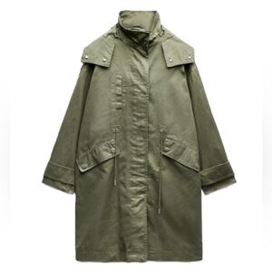Zara Waxed Cotton Trench RainCoat-Olive